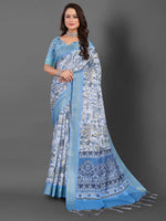 Saree Mall Women's Manipuri  Blue Printed Designer Saree With Blouse Piece-MGP01B