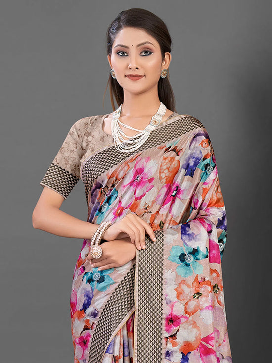 Saree Mall Women's Manipuri  Beige Printed Designer Saree With Blouse Piece-MGP101