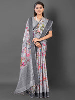 Saree Mall Women's Manipuri  Grey Printed Designer Saree With Blouse Piece-MGP103