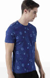 Huetrap Blue Mens Short Sleeve Graphic Printed Tshirt-HT17MKGRALNY00644