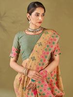 Saree Mall Women's Cotton Blend Beige Woven Design Designer Saree With Blouse Piece-MIHIKA81902