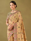 Saree Mall Women's Cotton Blend Beige Woven Design Designer Saree With Blouse Piece-MIHIKA81903