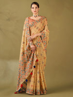 Saree Mall Women's Cotton Blend Beige Woven Design Designer Saree With Blouse Piece-MIHIKA81905