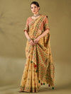 Saree Mall Women's Cotton Blend Beige Woven Design Designer Saree With Blouse Piece-MIHIKA81906