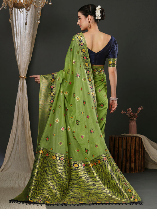 Saree Mall Women's Cotton  Green Woven Design Designer Saree With Blouse Piece-MILNO2001