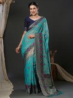 Saree Mall Women's Cotton  Blue Woven Design Designer Saree With Blouse Piece-MILNO4001