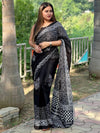 Saree Mall Women's Cotton Black Printed Designer Saree With Blouse Piece-MINAXI1002