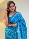 Saree Mall Women's Cotton Blue Printed Designer Saree With Blouse Piece-MINAXI1013