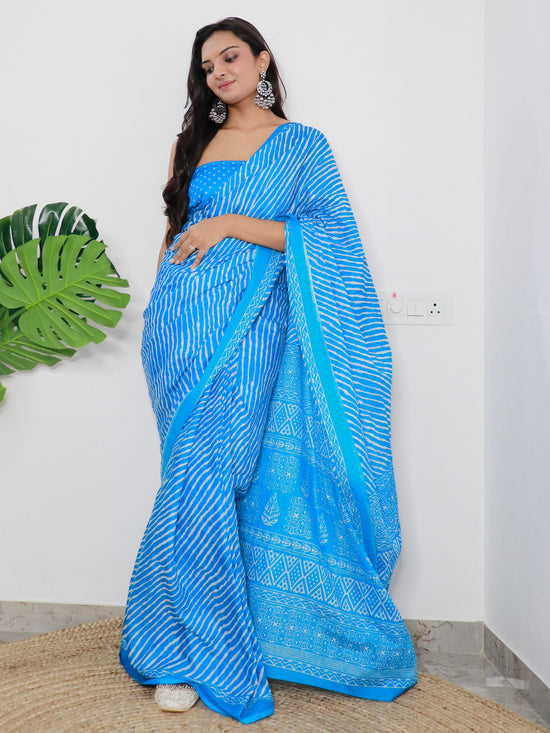 Saree Mall Women's Cotton Blue Printed Designer Saree With Blouse Piece-MINAXI1103