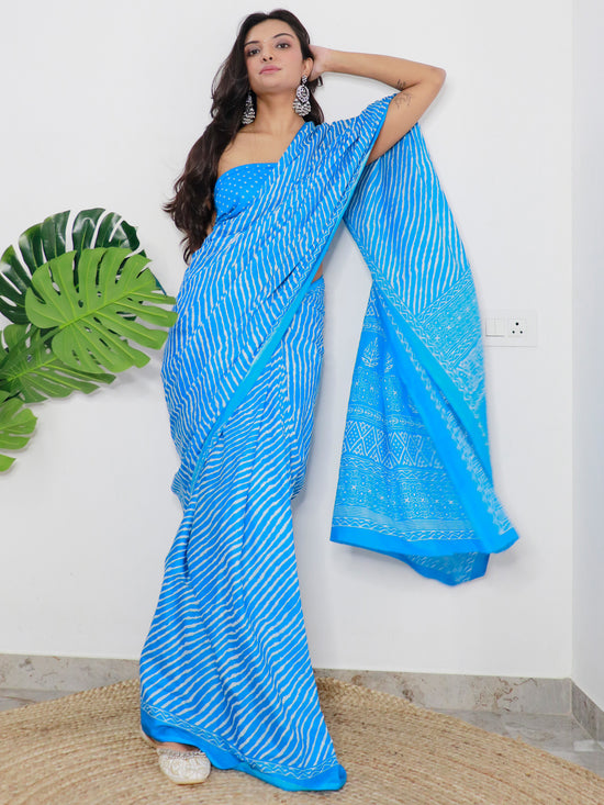 Saree Mall Women's Cotton Blue Printed Designer Saree With Blouse Piece-MINAXI1103