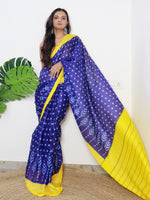 Saree Mall Women's Cotton Blue Printed Designer Saree With Blouse Piece-MINAXI1107