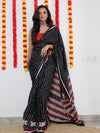 Saree Mall Women's Cotton Black Printed Designer Saree With Blouse Piece-MINAXI1210