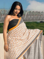 Saree Mall Women's Cotton White Printed Designer Saree With Blouse Piece-MINAXI1308