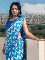 Saree Mall Women's Cotton Blue Printed Designer Saree With Blouse Piece-MINAXI1310