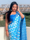 Saree Mall Women's Cotton Blue Printed Designer Saree With Blouse Piece-MINAXI1310