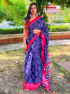 Saree Mall Women's Cotton Navy Blue Printed Designer Saree With Blouse Piece-MINAXI1402