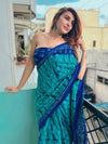 Saree Mall Women's Cotton Blue Printed Designer Saree With Blouse Piece-MINAXI1501