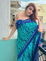 Saree Mall Women's Cotton Blue Printed Designer Saree With Blouse Piece-MINAXI1501