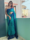 Saree Mall Women's Cotton Blue Printed Designer Saree With Blouse Piece-MINAXI1501