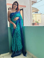 Saree Mall Women's Cotton Blue Printed Designer Saree With Blouse Piece-MINAXI1501