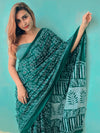 Saree Mall Women's Cotton Teal Blue Printed Designer Saree With Blouse Piece-MINAXI1503