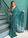 Saree Mall Women's Cotton Teal Blue Printed Designer Saree With Blouse Piece-MINAXI1503