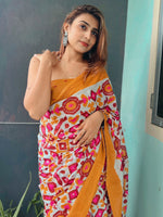 Saree Mall Women's Cotton Off White Printed Designer Saree With Blouse Piece-MINAXI1504