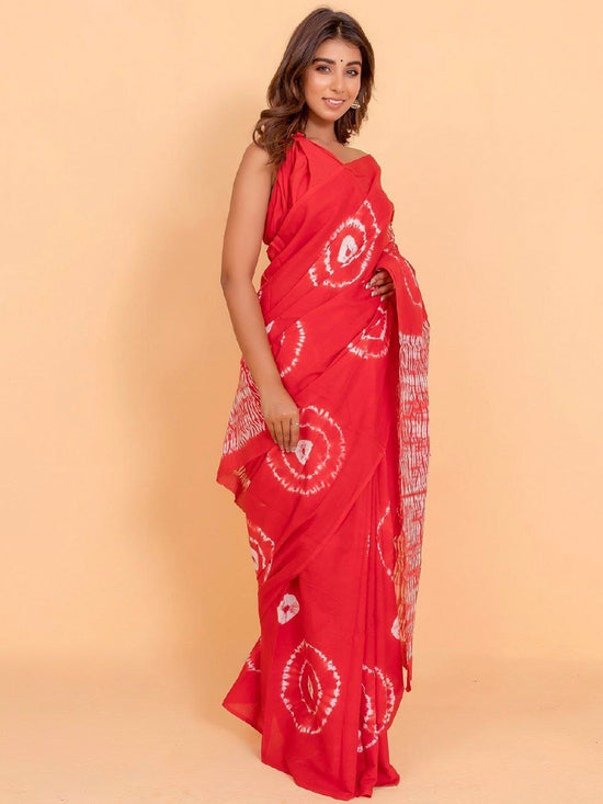 Saree Mall Women's Cotton Red Printed Designer Saree With Blouse Piece-MINAXI1606