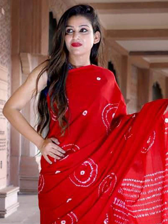 Saree Mall Women's Cotton Red Printed Designer Saree With Blouse Piece-MINAXI1606