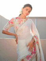 Saree Mall Women's Cotton White Printed Designer Saree With Blouse Piece-MINAXI1701