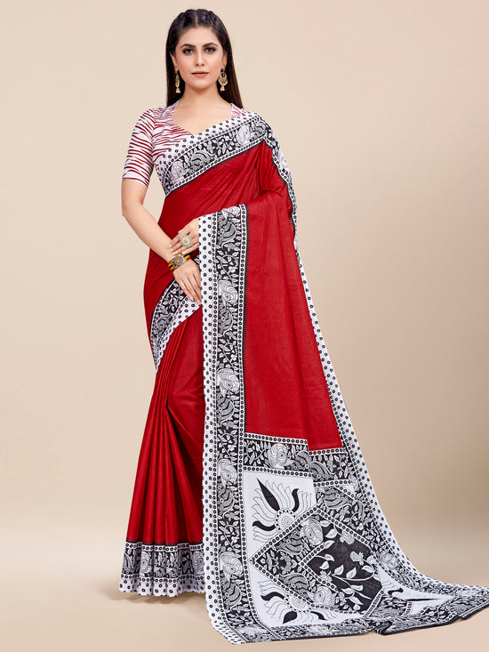 Saree Mall Women's Cotton Red Printed Designer Saree With Blouse Piece-MINAXI2003