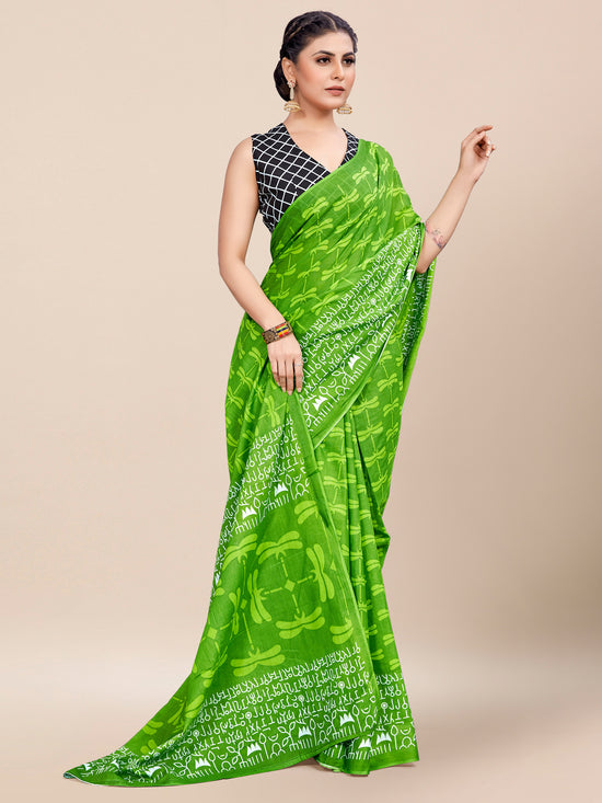 Saree Mall Women's Cotton Green Printed Designer Saree With Blouse Piece-MINAXI2004