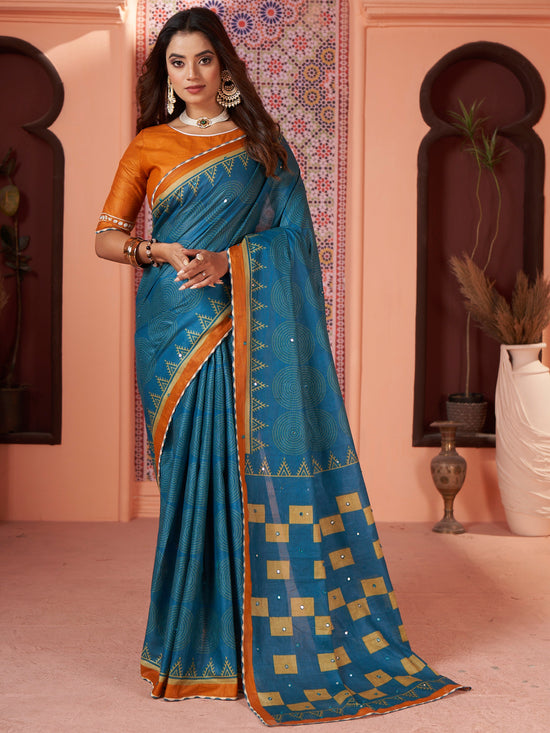 Saree Mall Women's Cotton Light Blue Embellished Designer Saree With Blouse Piece-MINAXI2401