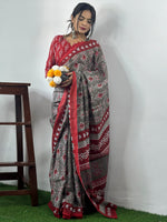 Saree Mall Women's Cotton Grey Printed Designer Saree With Blouse Piece-MINAXI2901