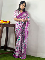 Saree Mall Women's Cotton White Printed Designer Saree With Blouse Piece-MINAXI3102