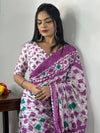 Saree Mall Women's Cotton White Printed Designer Saree With Blouse Piece-MINAXI3102