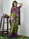 Saree Mall Women's Cotton Olive Printed Designer Saree With Blouse Piece-MINAXI3301