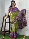 Saree Mall Women's Cotton Olive Printed Designer Saree With Blouse Piece-MINAXI3301