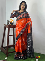 Saree Mall Women's Cotton Orange Printed Designer Saree With Blouse Piece-MINAXI3302