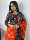 Saree Mall Women's Cotton Orange Printed Designer Saree With Blouse Piece-MINAXI3302