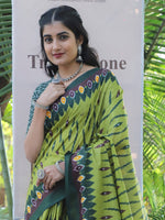 Saree Mall Women's Cotton Olive Printed Designer Saree With Blouse Piece-MINAXI3702