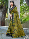 Saree Mall Women's Cotton Olive Printed Designer Saree With Blouse Piece-MINAXI3702