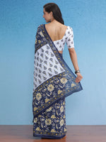 Saree Mall Women's Cotton Navy Blue Printed Designer Saree With Blouse Piece-MINAXI4102