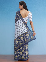 Saree Mall Women's Cotton Navy Blue Printed Designer Saree With Blouse Piece-MINAXI4102