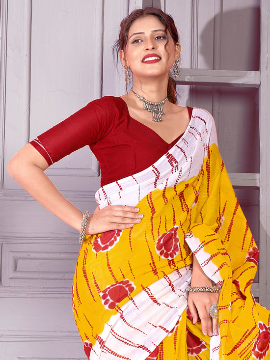 Saree Mall Women's Cotton Yellow Printed Designer Saree With Blouse Piece-MINAXI4402