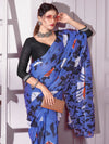 Saree Mall Women's Cotton Blue Printed Designer Saree With Blouse Piece-MINAXI4404