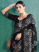 Saree Mall Women's Cotton Black Printed Designer Saree With Blouse Piece-MINAXI4501