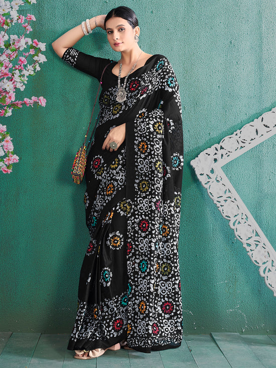 Saree Mall Women's Cotton Black Printed Designer Saree With Blouse Piece-MINAXI4501