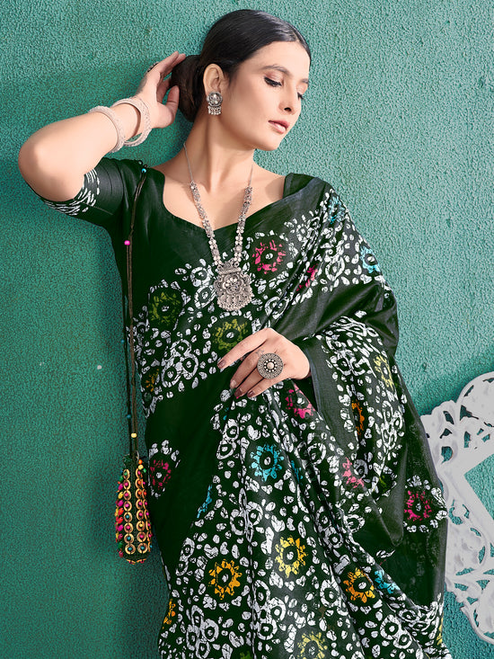 Saree Mall Women's Cotton Green Printed Designer Saree With Blouse Piece-MINAXI4502