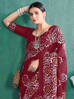 Saree Mall Women's Cotton Maroon Printed Designer Saree With Blouse Piece-MINAXI4503